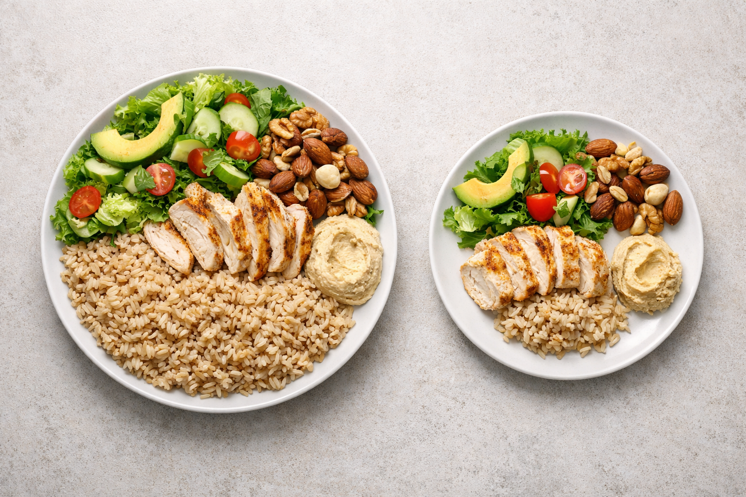 Piatto bilanciato che rappresenta il concetto di quantità e qualità nell’alimentazione